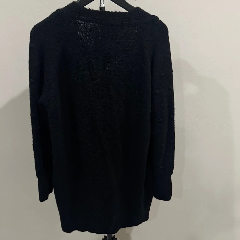 Black Textured Open-Front Women's Sweater Cardigan